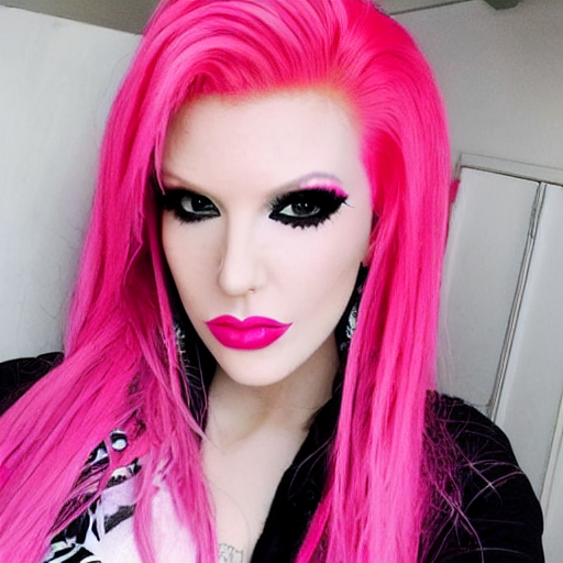 prompthunt: jeffree star 2 0 0 0 s selfie with pink red hair