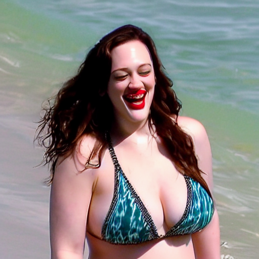 prompthunt: Kat Dennings relaxing on the beach wearing a bikini and laughing