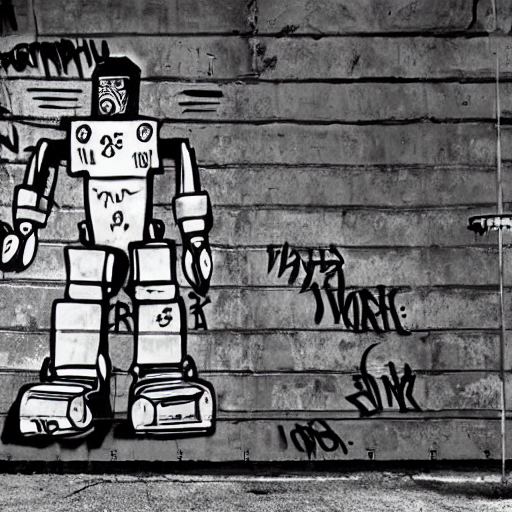 i morgen gammelklog Alternativt forslag prompthunt: chappie robot graffiti, black and white zef design graffiti on  the wall, dark lighting, digital art