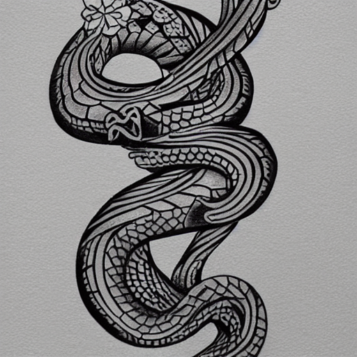 prompthunt: tattoo design, stencil, tattoo stencil, traditional, a snake  surrounded by flowers