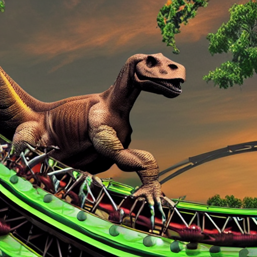 prompthunt a dinosaur riding a roller coaster photorealistic