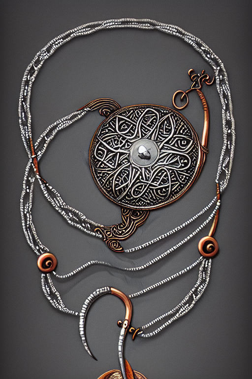 prompthunt: Necklace made of silver,nordic, kalevala, Copper lining  ,intricate, elegant, highly detailed, digital painting, artstation, concept  art, addiction, chains, smooth, sharp focus, illustration, art by Ilja Repin