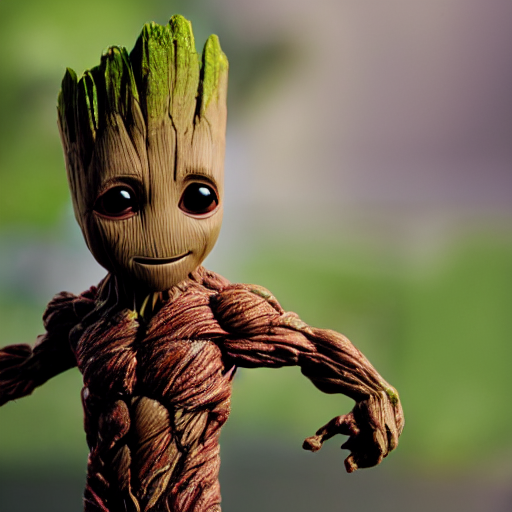 prompthunt: baby groot getting bigger, meaner and transforming into hulk,  big muscles, mutant, dc universe, bokeh, high quality dof