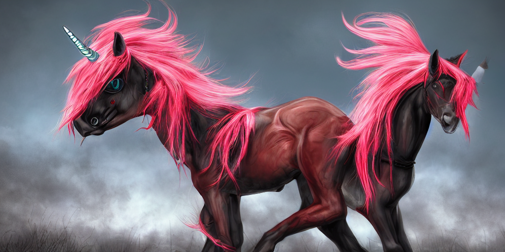 Fallout Equestria Project Horizons | Blackjack Character | White MLP Unicorn Mare with red and black shaggy hair, and bright, robotic eyes. | Trending on ArtStation, MLP, Fallout | Hyperrealistic CGI Photorealistic Cyborg Unicorn
