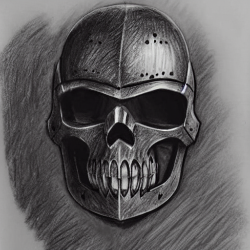 prompthunt: pencil sketch of knight with a skull mask highly detailed