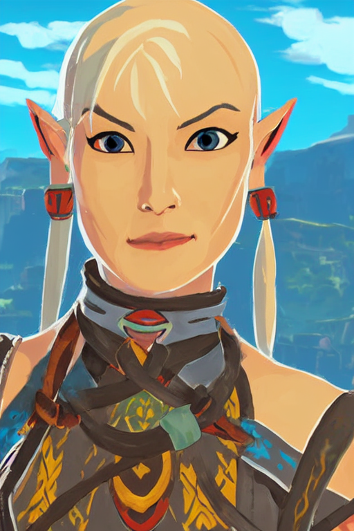 an in game portrait of impa from the legend of zelda breath of the wild, breath of the wild art style.