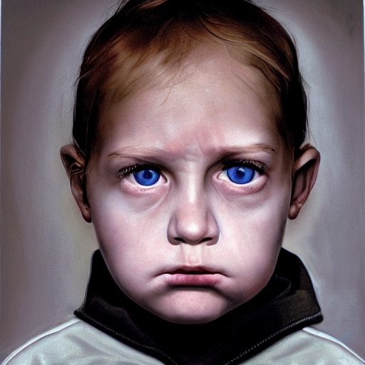 high quality high detail portrait by gottfried helnwein, hd, intense unsettling look in the eyes, photorealistic lighting
