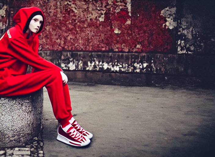 prompthunt: beautiful 2 0 years old female gopnik in red adidas sport  costume, soviet yard, typical russian atmosphere, symmetrical, cinematic,  real photography