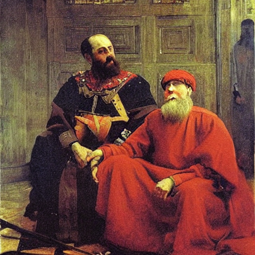 prompthunt ivan the terrible and his son ivan, painting by ilya repin