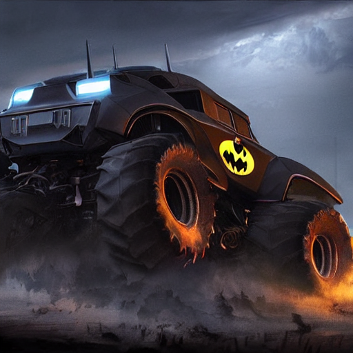 prompthunt: a batman monster truck, dramatic lighting, cinematic,  establishing shot, extremely high detail, photo realistic, cinematic  lighting, post processed, concept art, artstation, matte painting, style by  eddie mendoza, raphael lacoste, alex ross