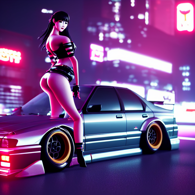 prompthunt: toyota jzx 1 0 0 drift with cyberpunk girl standing 