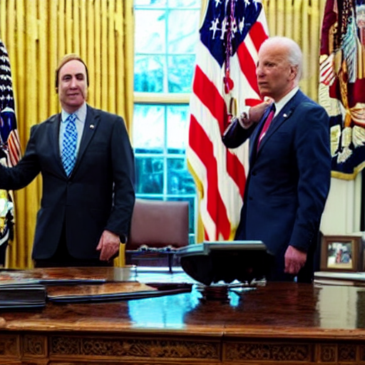 Saul Goodman from 'Better Call Saul! shaking hands with Joe Biden in the oval office