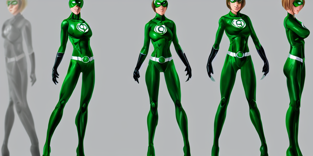 prompthunt: full body exaggerated outfit, female green lantern character  clean concepts by senior concept artist in the anime film, suit, powers,  glowing, stronge, smooth, high detail, featured on artstation