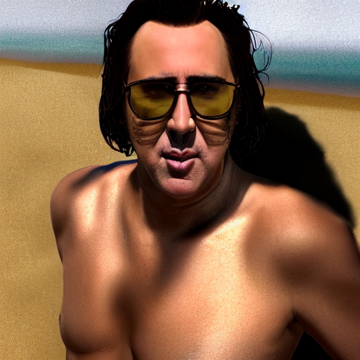 prompthunt: Sexy Nicolas Cage wearing a bikini on the beach, portrait,  digital art, trending on Artstation, rendered by Octane, by WLOP