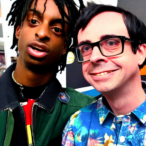 prompthunt: A selfie of Playboi Carti and Rivers Cuomo from Weezer