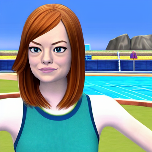 prompthunt: screenshot of emma stone as a character in wii sport, mii  channel, nintendo, rtx, best graphics