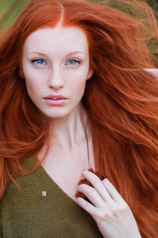 prompthunt olive skinned redhead female model in her twenties, wearing