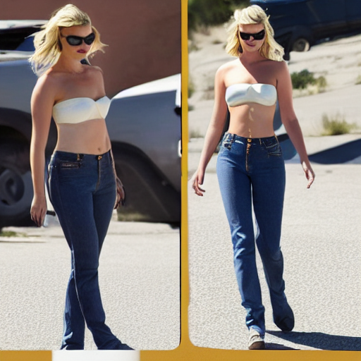 prompthunt: Margot Robbie wearing a strapless top and blue jeans in GTA V.