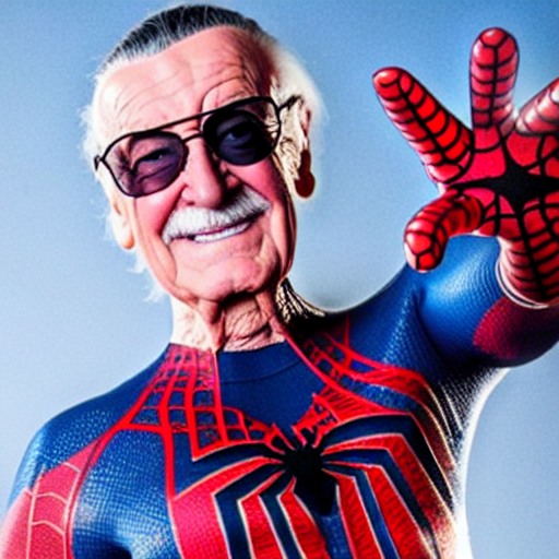 prompthunt: stan lee in a spiderman - suit, realistic photo