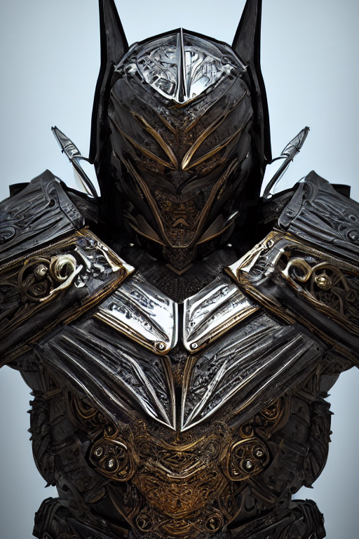 prompthunt: hyper realistic glorious ancient celtic batman in a obsidian  metal armor, futuristic design, designed by makoto kobayashi and luca  zampriolo, portrait, cyberpunk style, wood and gold details, intricate,  extremely detailed, ornate,