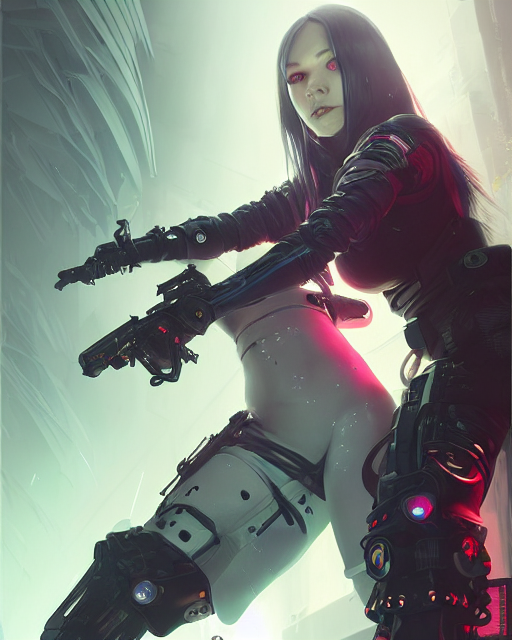 prompthunt: beautiful female assassin wearing cyberpunk clothing