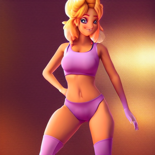 prompthunt: live action extremely hot princess peach in tight sports bra,  and sweatpants. Digital Art, trending on artstation, 4k, cinematic, anime  style