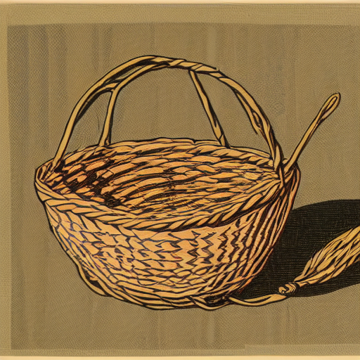 prompthunt: Accurate and realistic representation of cat in a hand woven  basket. Colored lithography and screen-print on two joined sheets of paper  inscribed by the artist.