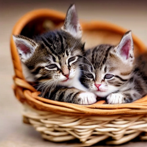 prompthunt: two kittens sleeping in a basket, happy, cute