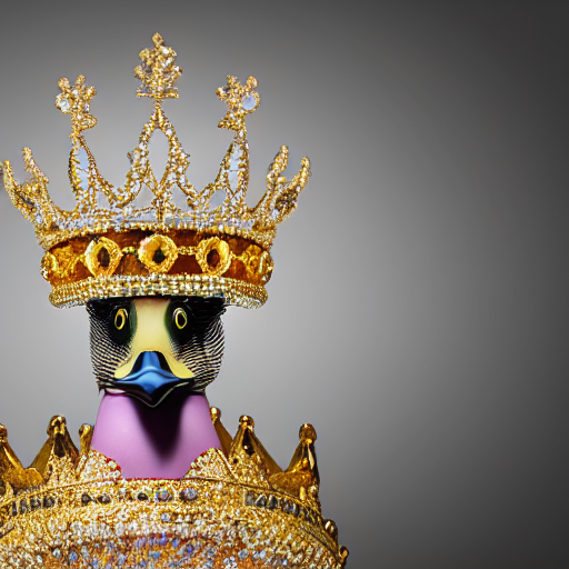 prompthunt: hyperrealist highly detailed duck wearing crown wearing crown  wearing crown wearing crown wearing crown wearing crown, glistening gold,  concept art pascal blanche dramatic studio lighting 8k wide angle shallow  depth of