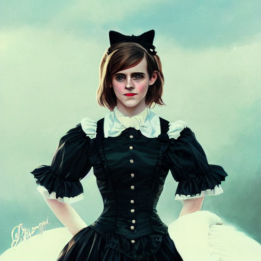 prompthunt: highly detailed painting of emma watson wearing a black cat  lolita maid dress, 8 k, by greg rutkowski, artgerm, loish, rhads, global  illumination