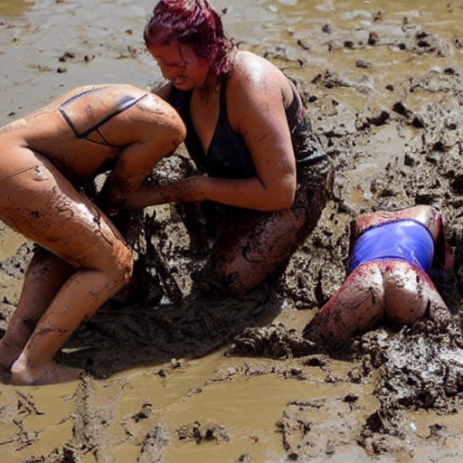 prompthunt: 3 women fall over mud - wrestling