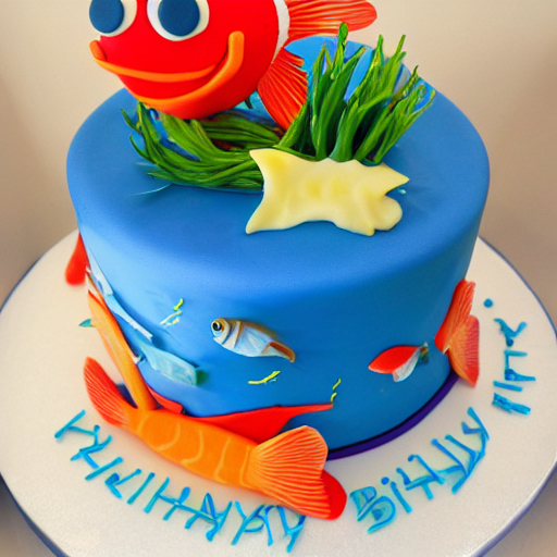 prompthunt: fish themed birthday cake, food photography, michelin star