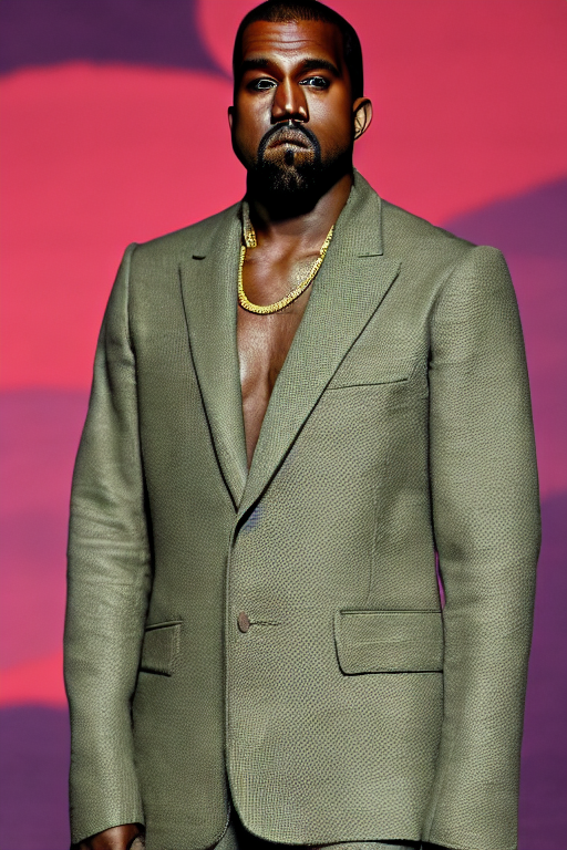 prompthunt: kanye west wearing a suit made of an avocado, runway photo