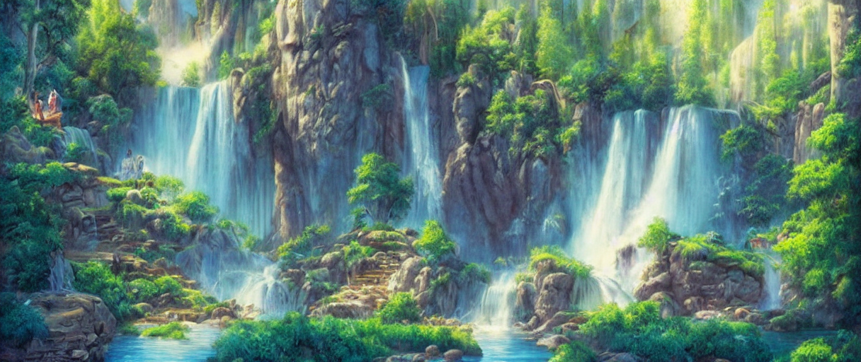 prompthunt: disney movie background art of a beautiful waterfall in a forest