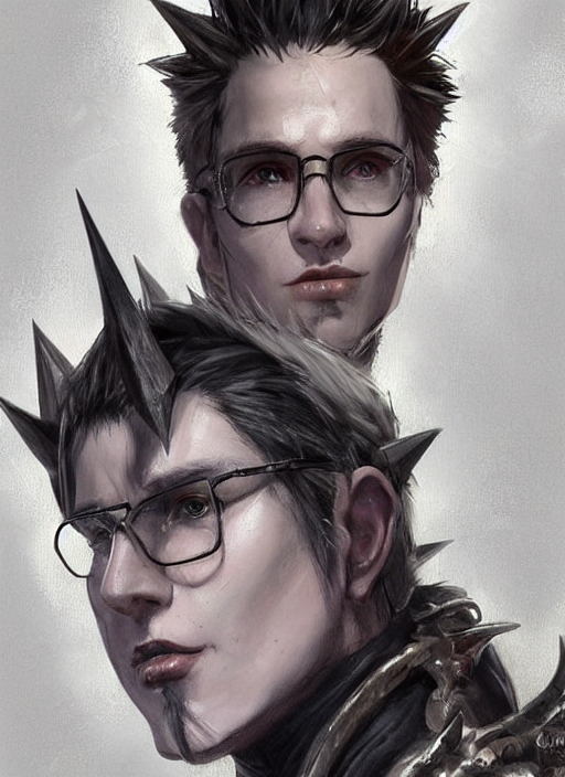 spiky black short hair and glasses mage male white, dndbeyond, bright, colourful, realistic, dnd character portrait, full body, pathfinder, pinterest, art by ralph horsley, dnd, rpg, lotr game design fanart by concept art, behance hd, artstation, deviantart, hdr render in unreal engine 5