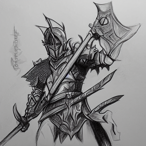 Detailed sketch of a heroic anime character with a sword