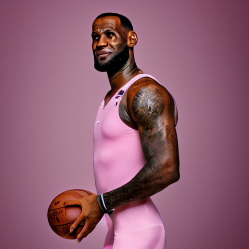 paparazzi photo of Lebron James wearing ballet clothes, pink skirt, pink shirt, ponytail, ultra high definition, professional photography, dynamic shot, smiling, high angle view, portrait, Cinematic focus, Polaroid photo, vintage, neutral colors, soft lights, foggy, by Steve Hanks, by Serov Valentin, by lisa yuskavage, by Andrei Tarkovsky 8k render, detailed, oil on canvas