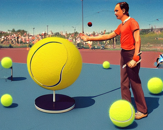 prompthunt: an alternate universe where people worship giant tennis balls  as gods, retro-futurism
