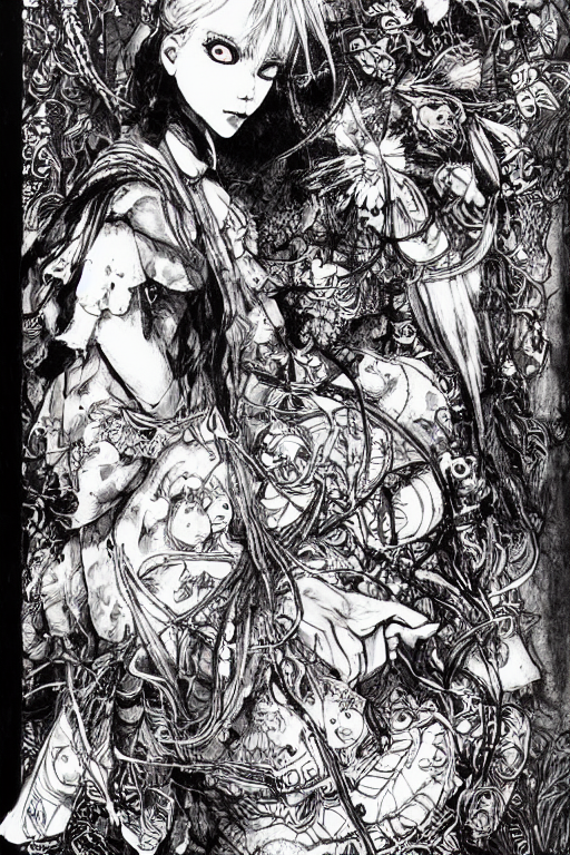 prompthunt: Emo Alice in wonderland tarot card , pen and ink, intricate ...