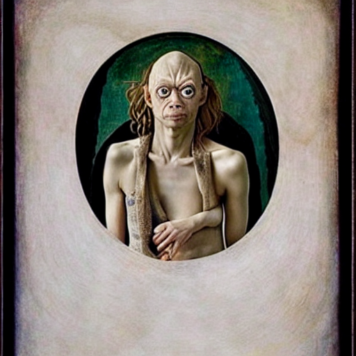prompthunt: miley cyrus as gollum, elegant portrait by sandro botticelli,  detailed, symmetrical, intricate