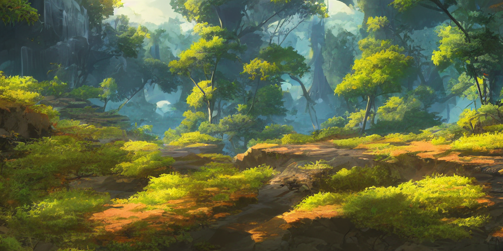 beautiful nature environment from genshin impact, game art, in game screenshot, beautiful colors, 8 k, detailed, award winning, popular on artstation, by a famous game concept artist, anime style, nostalgic