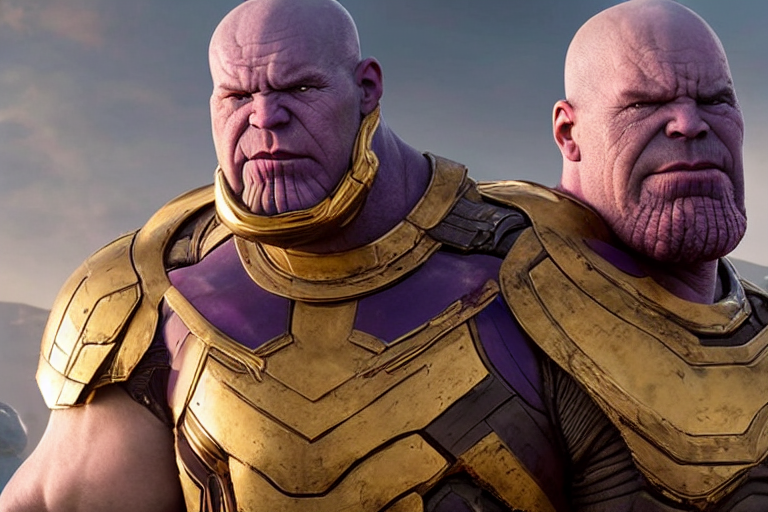 prompthunt: promotional image of bald Bjork as Thanos in Avengers: Endgame (2019), purple skin ...