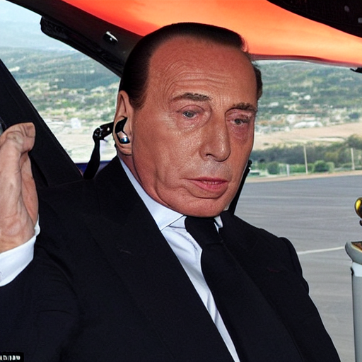 prompthunt: Silvio Berlusconi Is a gangsta rapper, doing lines on the  helicopter and landing at the Piper Disco, with rolex, bling bling and a  bandana, and the whole police his guarding his
