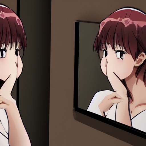 anime girl looking in the mirror