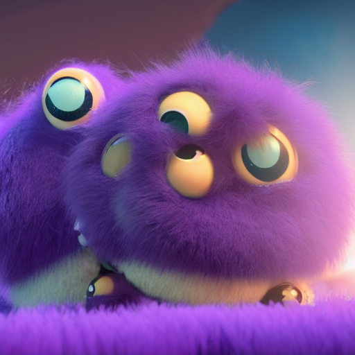 a purple fluffy monster, adorable and cute, pixar, octane render, 4k, monster in middle of picture