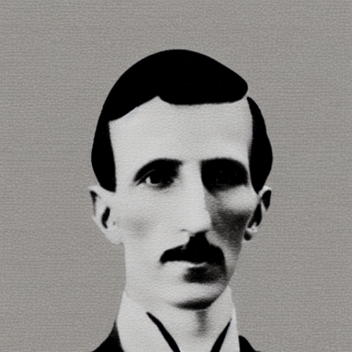 prompthunt: An abstract painting of young Nikola Tesla, the background is  filled with explosion of electricity