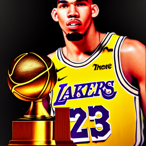 jayson tatum in los angeles lakers jersey, holding the