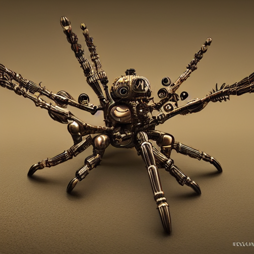 steampunk spider robot with eight legs and gears, insane details, sharp focus, octane render