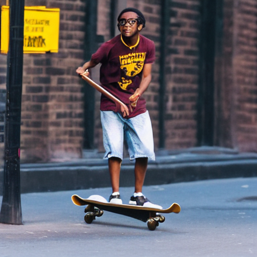 prompthunt: high quality photo of a black harry potter on a skateboard in  new york city