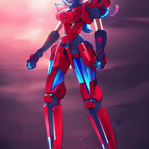 digital anime art, cute mech girl wearing a red mech suit and blue eyes. wlop, rossdraws, sakimimichan
